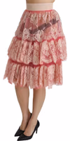 Pink Lace Layered High Waist Knee Length Skirt 3