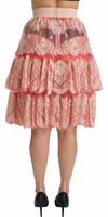 Pink Lace Layered High Waist Knee Length Skirt 4