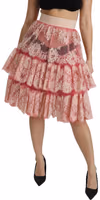 Pink Lace Layered High Waist Knee Length Skirt 5