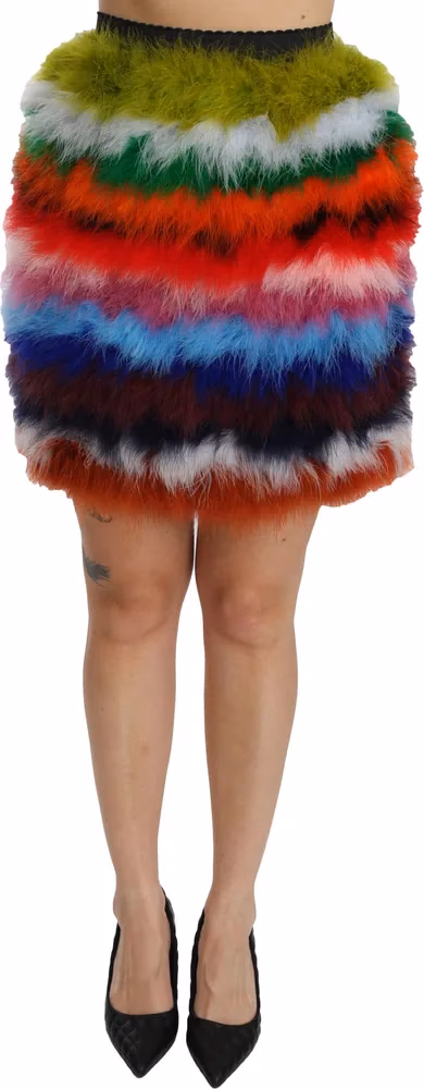 Red Blue High Waist Mini Feather Skirt