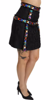 Black Crystal Embellished High Waist Skirt 2
