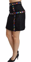 Black Crystal Embellished High Waist Skirt 3