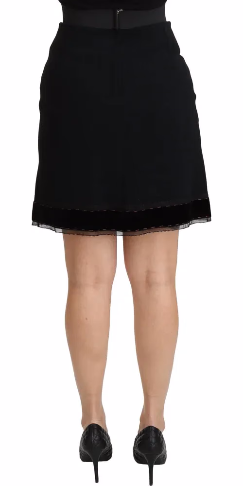 Black A-line High Waist Mini Viscose Skirt