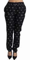 Black Printed Mid Waist Skinny Silk Pants 2