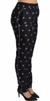 Black Printed Mid Waist Skinny Silk Pants 3