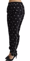 Black Printed Mid Waist Skinny Silk Pants 4