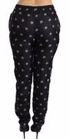Black Printed Mid Waist Skinny Silk Pants 5
