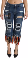 Blue Feathers Low Waist Cropped Cotton Jeans 1