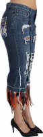 Blue Feathers Low Waist Cropped Cotton Jeans 2