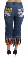 Blue Feathers Low Waist Cropped Cotton Jeans 4