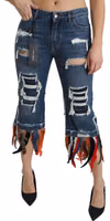 Blue Feathers Low Waist Cropped Cotton Jeans 5