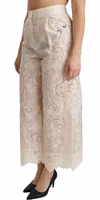 Cream Lace High Waist Palazzo Cropped Pants 3
