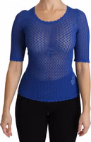 Blue See Through Round Neck Top Viscose Blouse 1