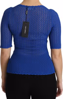 Blue See Through Round Neck Top Viscose Blouse 4