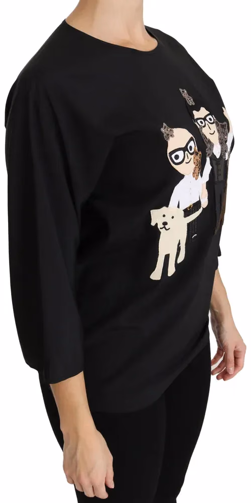 Black #dgfamily Top T-shirt Silk Blouse