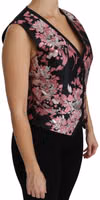 Black Pink Floral Waistcoat Vest Blouse Top 1