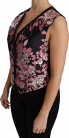 Black Pink Floral Waistcoat Vest Blouse Top 2
