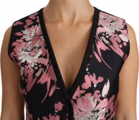 Black Pink Floral Waistcoat Vest Blouse Top 4
