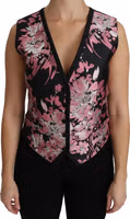 Black Pink Floral Waistcoat Vest Blouse Top 5