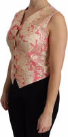 Pink Gold Brocade Waistcoat Vest Blouse Top 2