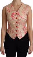 Pink Gold Brocade Waistcoat Vest Blouse Top 5