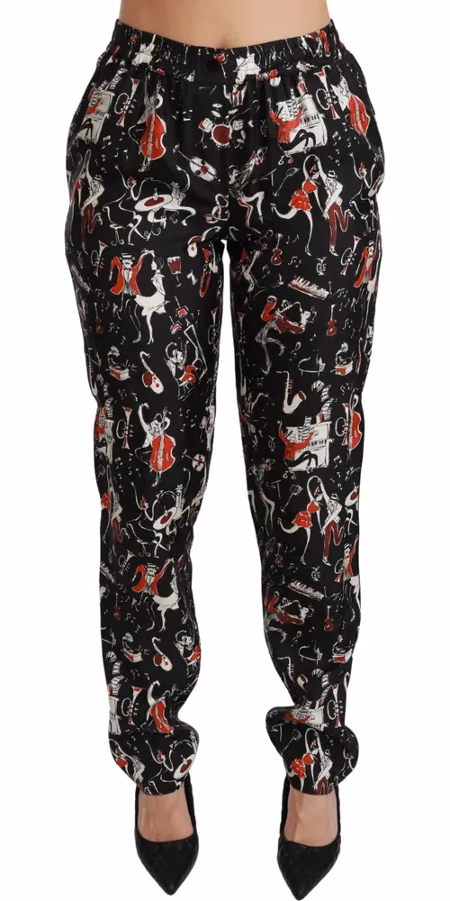 Black Silk Instrument Mid Waist Pants