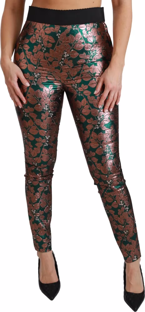 Green Bronze Leaf Tights Skinny Pants