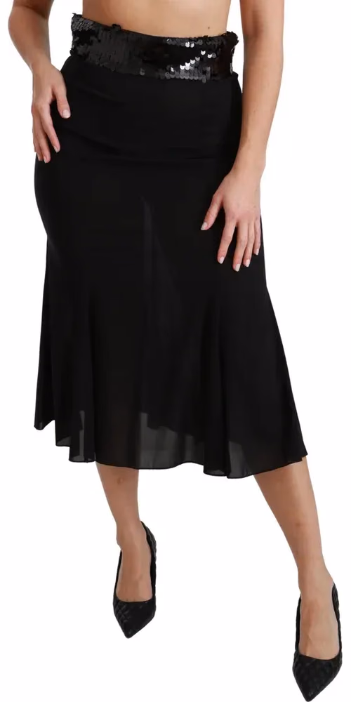 Black High Waist Mermaid Midi Silk Skirt