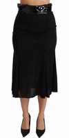 Black High Waist Mermaid Midi Silk Skirt 2