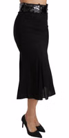 Black High Waist Mermaid Midi Silk Skirt 3