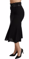 Black High Waist Mermaid Midi Silk Skirt 4