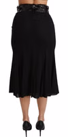 Black High Waist Mermaid Midi Silk Skirt 5