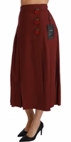 Red High Waist Pleated Maxi Wool Skirt 4