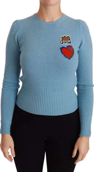 Blue Wool Queen Heart Pullover Sweater