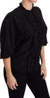 Black Silk Shirt Ruffled Top Blouse 1