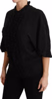 Black Silk Shirt Ruffled Top Blouse 2