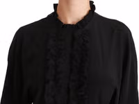 Black Silk Shirt Ruffled Top Blouse 4
