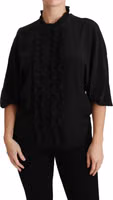 Black Silk Shirt Ruffled Top Blouse 5