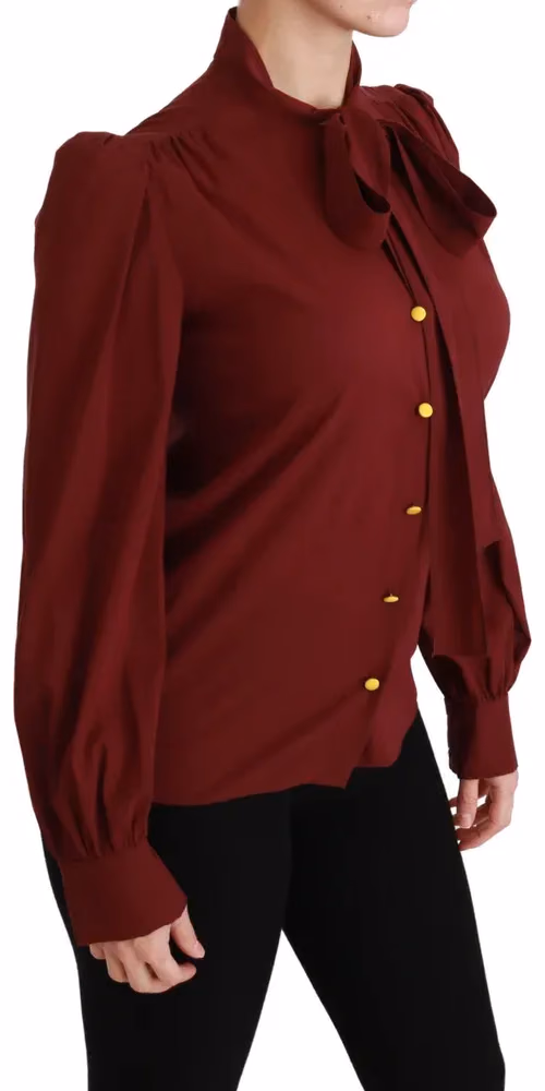 Maroon Long Sleeve Shirt Blouse Silk Top
