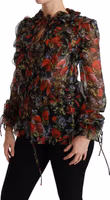 Black Floral Roses Blouse Silk Top 2