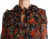 Black Floral Roses Blouse Silk Top 4
