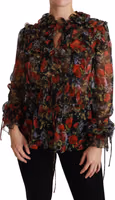 Black Floral Roses Blouse Silk Top 5