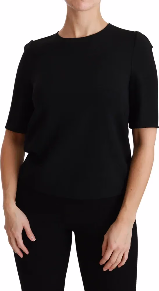 Black Short Sleeve Casual Top Stretch Blouse