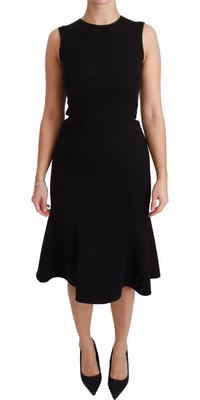Black Fit Flare Wool Stretch Sheath Dress