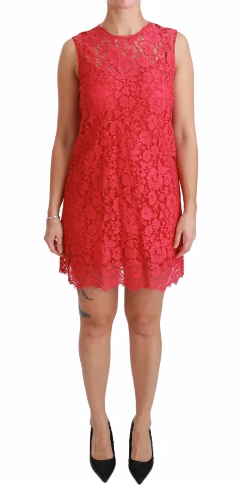 Pink Floral Lace Shift Gown Mini Dress