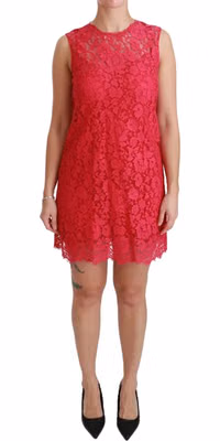 Pink Floral Lace Shift Gown Mini Dress