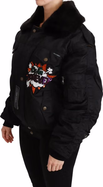Black Queen Crown Sequined Bomber Jacket