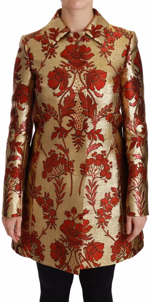 Red Gold Floral Brocade Cape Coat Jacket