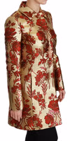 Red Gold Floral Brocade Cape Coat Jacket 2