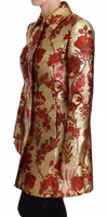 Red Gold Floral Brocade Cape Coat Jacket 3